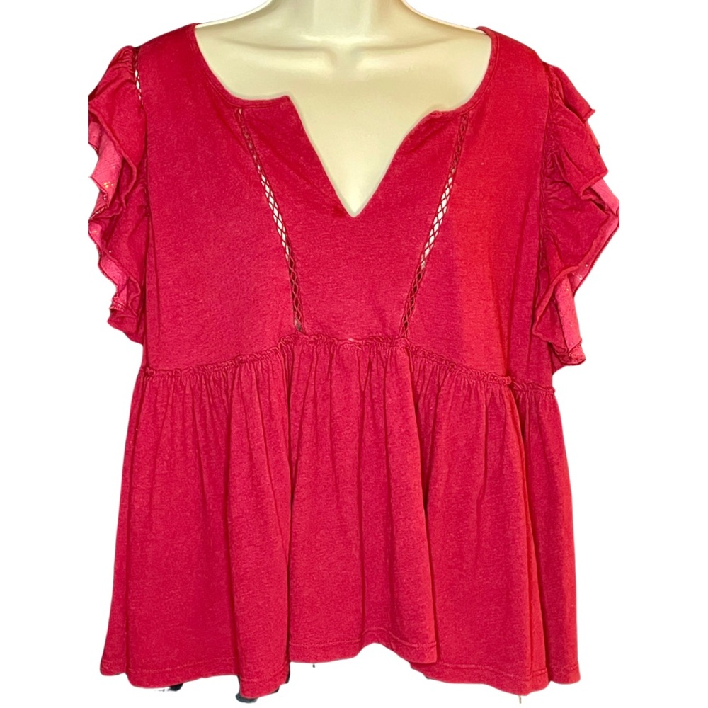 Anthropology Flutter Sleeve Babydoll Top